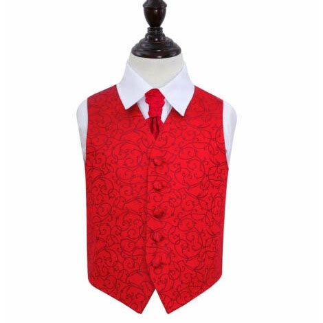 Paisley Floral Waistcoat With Hanky Set  - Red