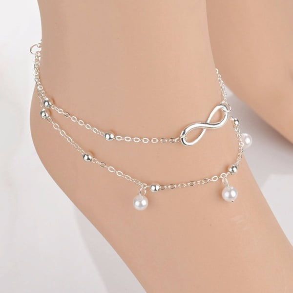 Women Double Layer Adjustable Anklet Bracelet Jewelry