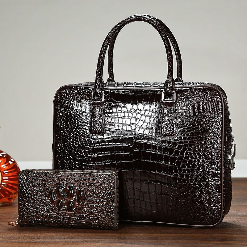 Luxury Crocodile Skin Genuine Leather Business Men's Briefcase Alligator Shoulder Bag Men