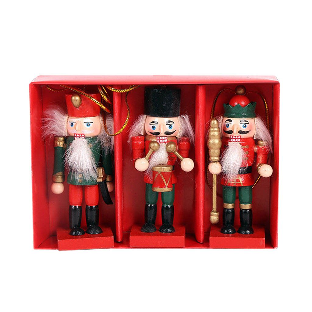 3- 10cm Mini Wooden Nutcracker Soldier Ornaments Set