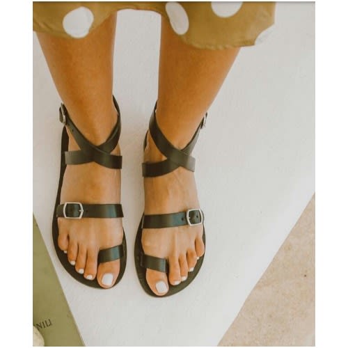 Quality Female Black Leather Sandals