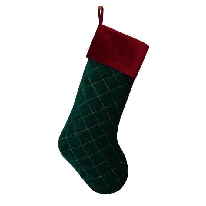 1Pc Plaid Pattern Red Green Christmas Stocking Flannel-Green