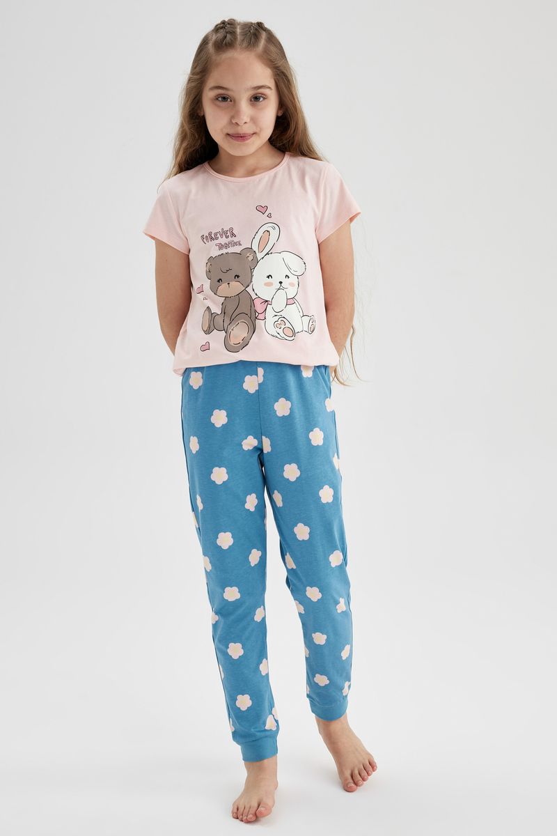 Girl Regular Fit Short Sleeve Homewear Knitted Pyjamas - Pink