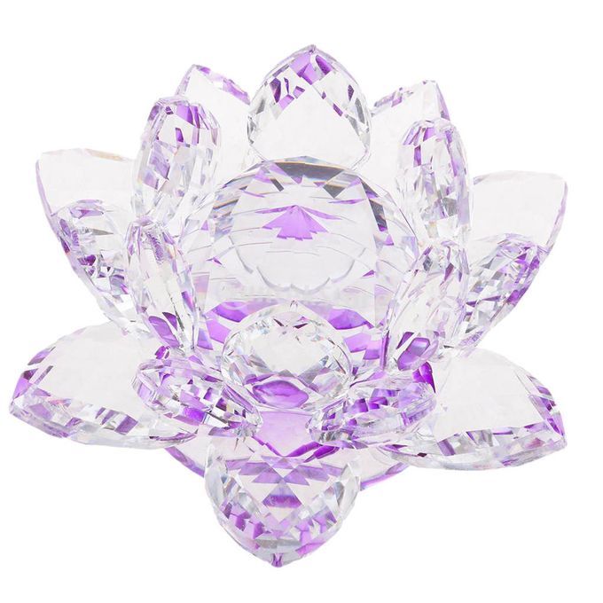 Crystal Lotus Flower Crafts Paperweights Buddhist Feng Shui Purple