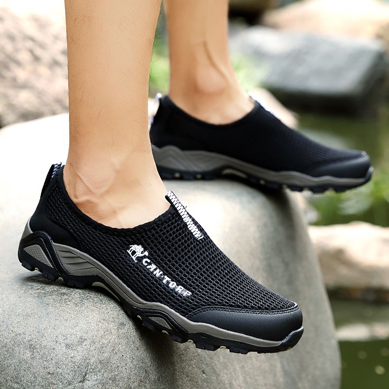 Outdoor Hiking Shoes For Men Breathable Mesh Footwear Black