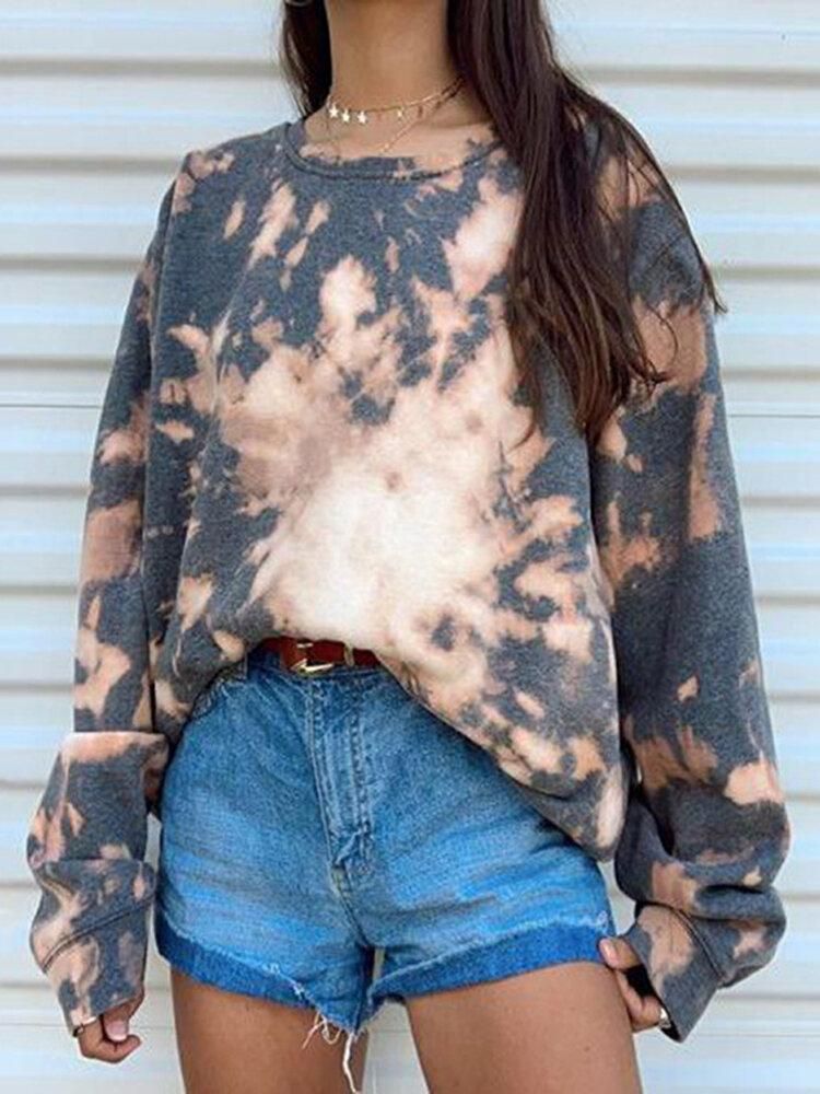 Women Tie Dye Round Neck Loose Pullover Long Sleeve Sweatshirts