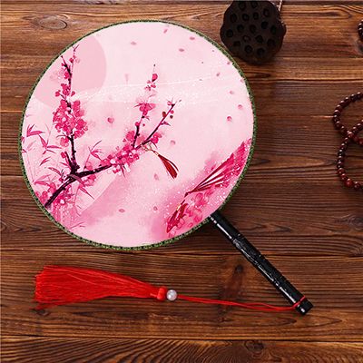 Fan Silk Hand Printed Antique Circle Costume Ladies Fan 24cm Round Fan Handle Big Large Decorative Double Chinese Dance