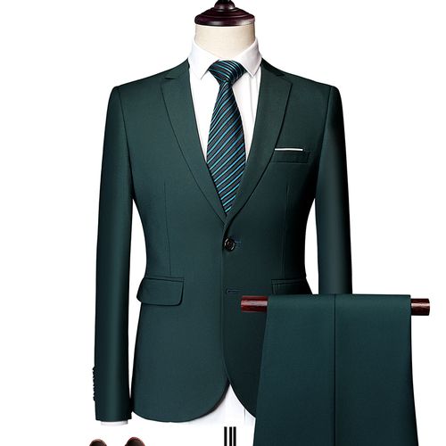 (Dark Green)(Jacket+Pants) Latest Men Luxury Suit Set  Formal Blazers Slim Fit Business Tuxedo 2 Pcs Suit Groom Wedding Dress Man Suit S-6XL RA