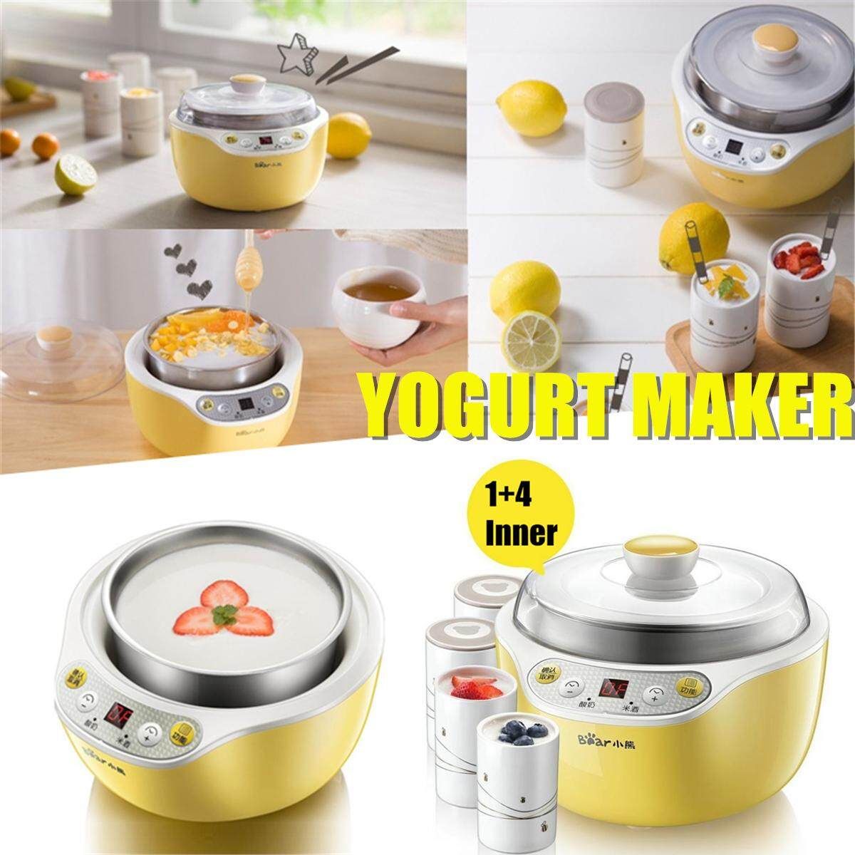 Stainless Steel Electronic Automatic Yogurt Maker Container Machine DIY + 4 Jars