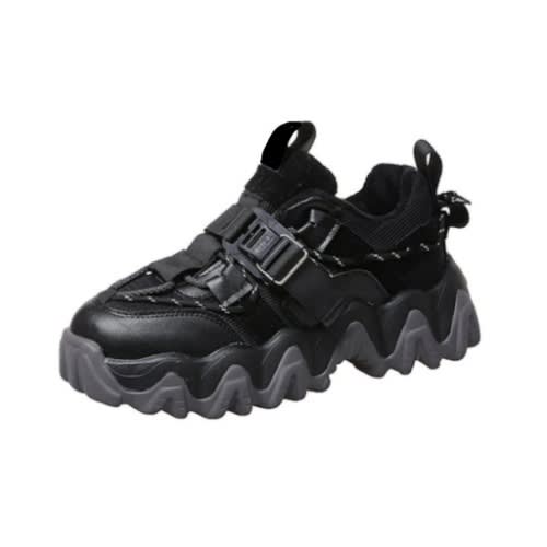 Ladies Double Sole Clip Rugged Sneakers - Black