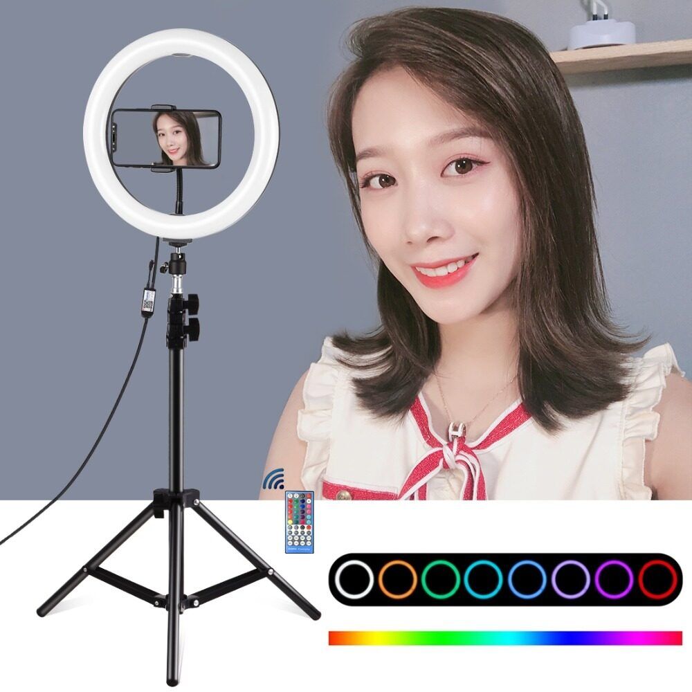Portable LED Ring Light Dimmable Mode Bluetooth APP Control Remote Control With Tripod Stand For Selfie Photo Vlog Video Makeup Live Streaming Black
