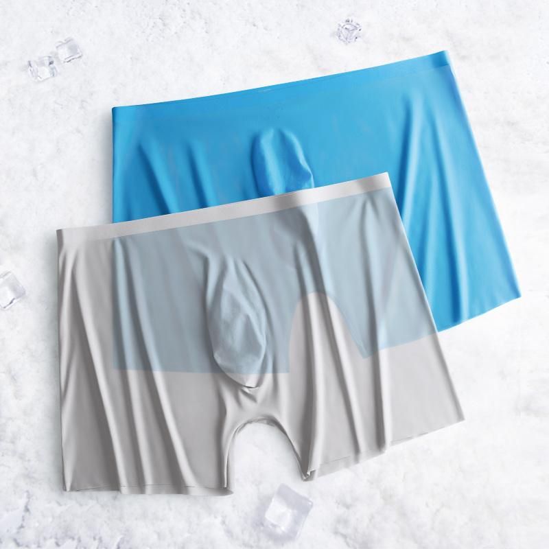 1-2 Pcs Ultra-thin Silk  for Men Seamless Underwear Breathable Male Trunk Shorts Solid Color horts