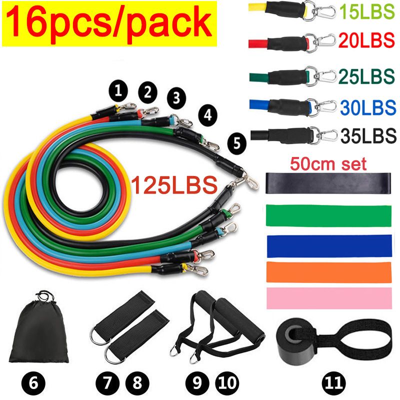 Rehabilitation Sports Resistance Bands Hanging Training Pull Rope Rubber Loop Home-16pcs Set