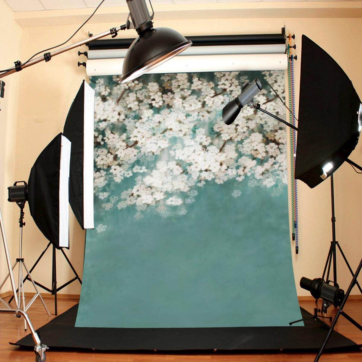 Green Background White Flower Virtual Indoor Photographic Background Cloth Backd