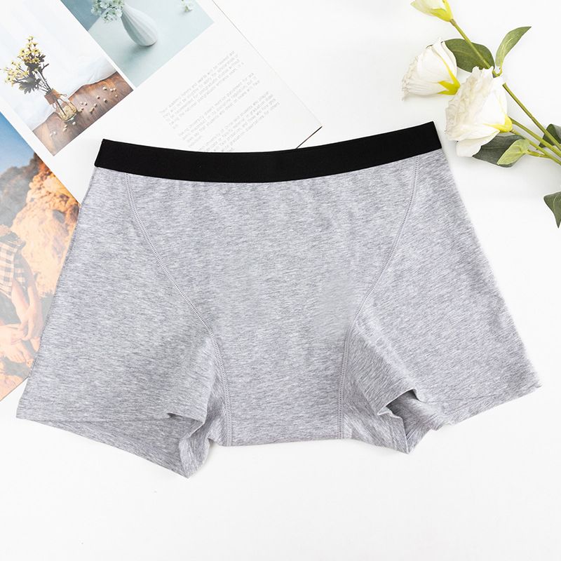 (Gray)4-Layer Reusable Menstrual Boyshort Heavy Flow Period Panties Widen Leak-Proof Layer Overnight Absorbent Organic Safety Shorts DOU