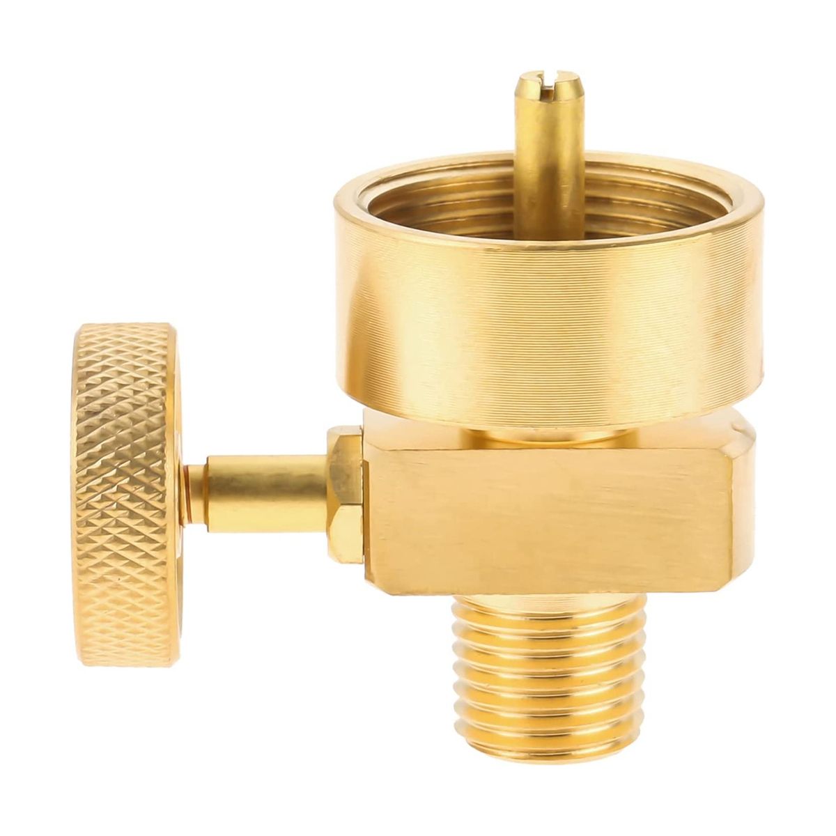 Brass 1LB Propane Disposal Cylinder Adapter Valve 14 Inch NPT Male & M8X1 Female Thread Fire Pit Stove BBQ