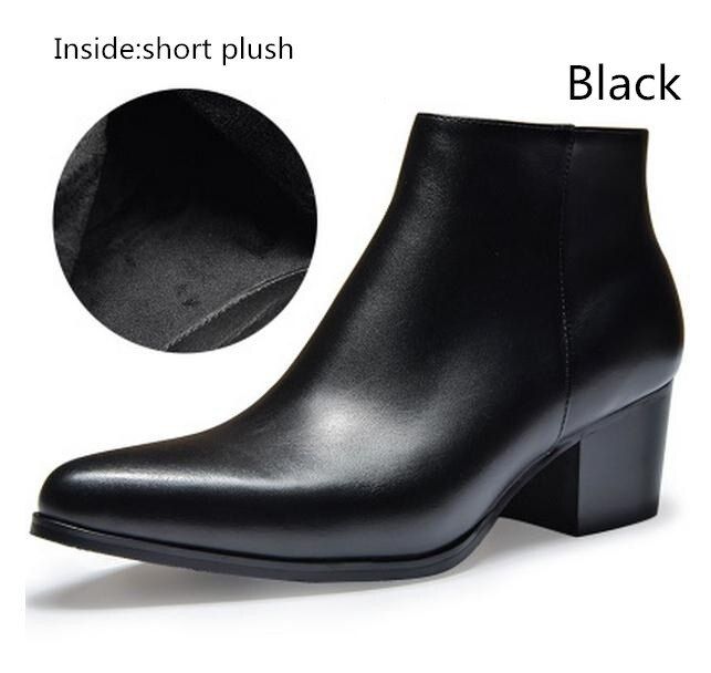Autumn Winter Mens Genuine Leather Snow Boots 6cm High Heels Whie-Inside Short Plush