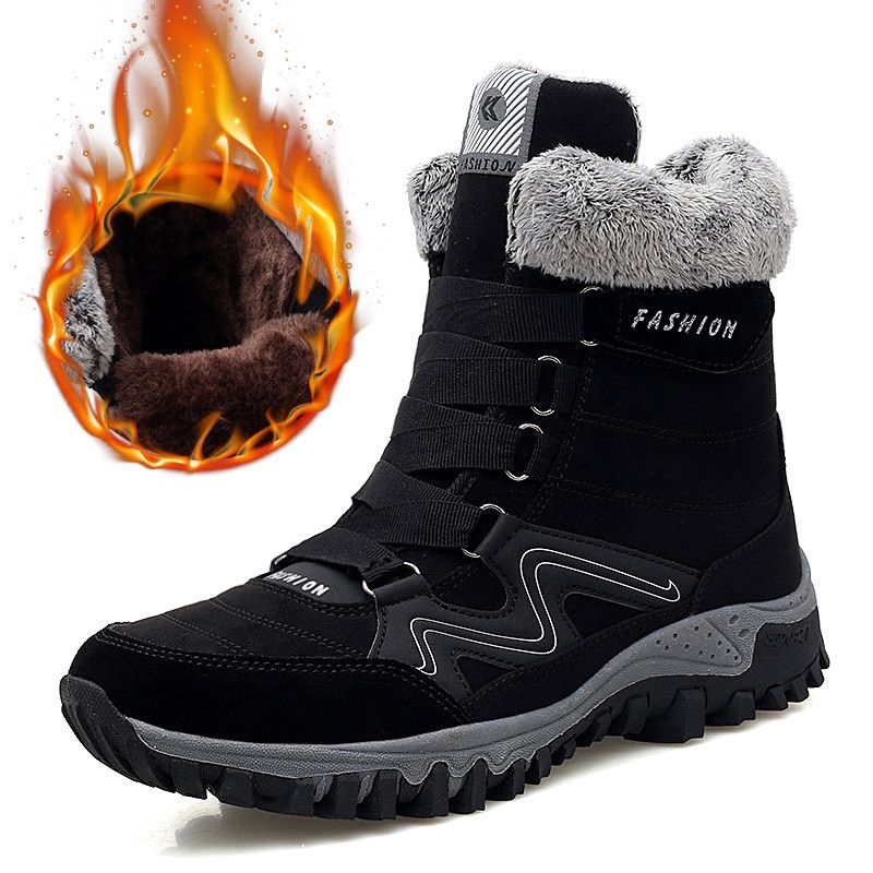 Winter Men's Boots Plush Warm Ankle Boots Waterproof Couples Snow Boots Outdoor Desert Boots Ary Boot Big-black