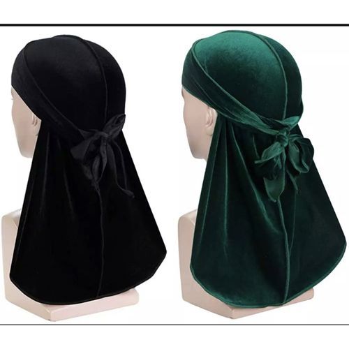 2 Pcs Velvet Durag Doo-rag - Black And Green