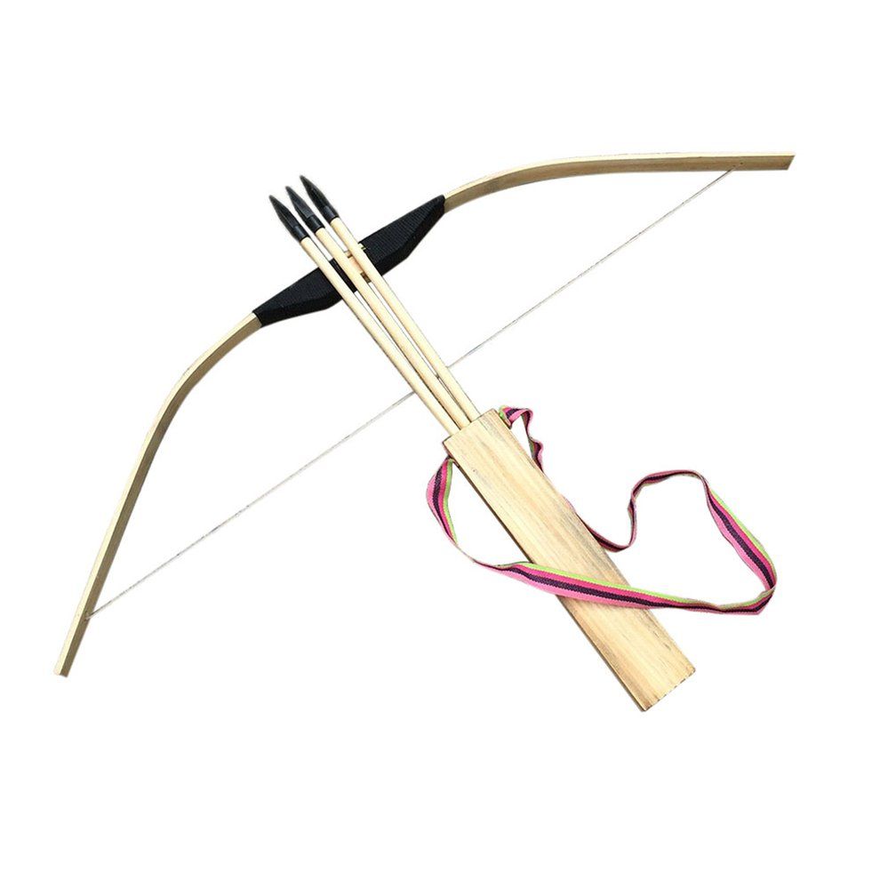 Hildren Kid Ar Hery Role Play 60 M Arrows Quiver Wooden Safe Bow Set-wood Color