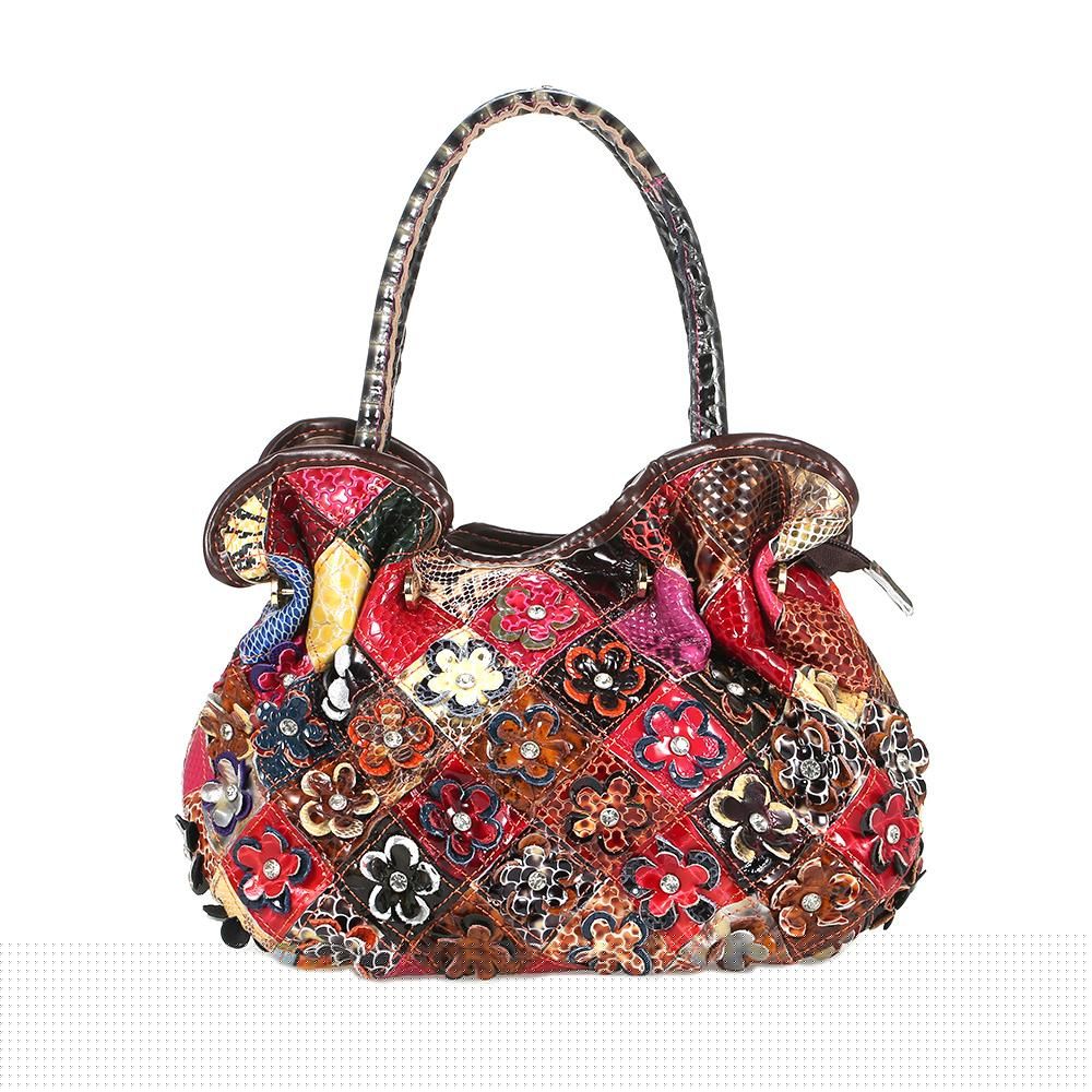 Snake Plaid Flower Stitching Contrast Color Handbag Fashion Handbag Colorful Stitching Shoulder Diagonal Woman Bag