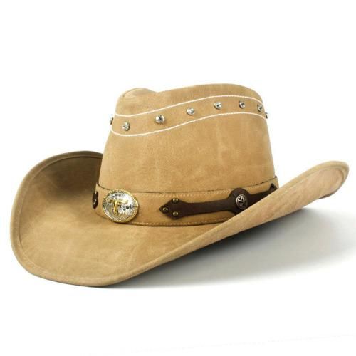 Style2 A154 Retro Men And Women High Quality Leather Big Brim Large Tauren West Riding Beach Hat Cowboy Hat Head Circumference 58cm