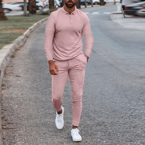Fall Gym Sport Wear Two Piece Custom Logo Jogger Pant Sets Fashion Mens Tracksuit(#Pink)