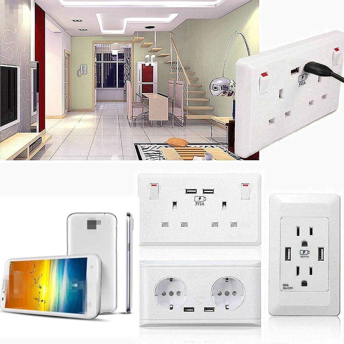 4PCS (WHITE DOUBLE SOCKET)WHITE DOUBLE SOCKET 13A 2 GANG ELECTRIC WALL PLUG WITH 2 USB OUTLETS UK