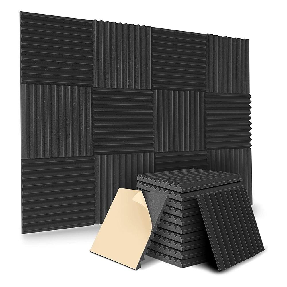 12 Pack Self-Adhesive Acoustic Panels Sound Proof Foam Panels High Density Soundproofing Wall Panels Black