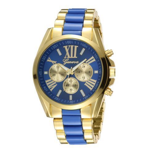 Double Tone Blue Gold Blend Trendy Wrist Watch