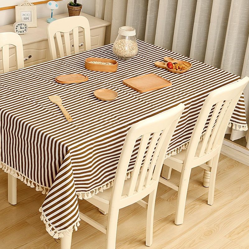 Cloth Cotton Dining Tablecloth Decoration Cloth, Size:110x140cm(Brown Stripe)