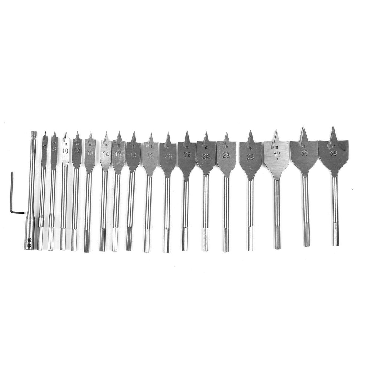Wood Flat Drill Sets 6mm-38mm Steel Woodworking Spade Drill Bits Hex Shank Flat Drill Hole Puncher Sets Woodworking Tool