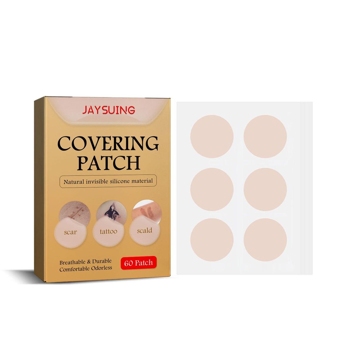 JAYSUING 60 Patches Scar Tattoo Scald Silicone Covering Patch Skin Invisible Concealer Sticker Breathable Comfortable