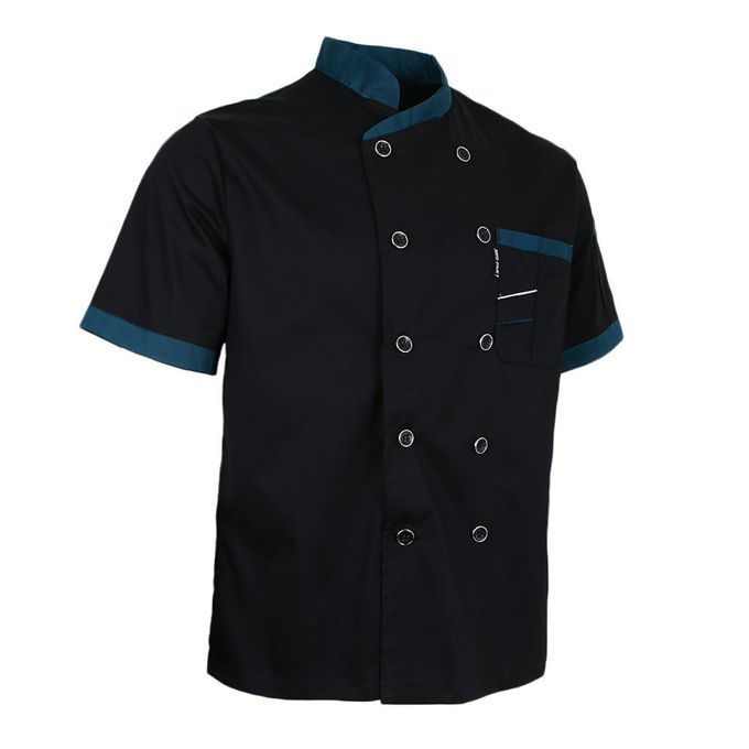 Summer Durable Chef Jacket Coat Service Bakery Uniform Short Black 2XL