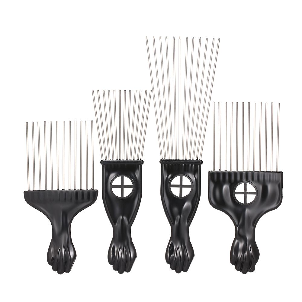 4PCS Black Comb Set Metal Afro Hair Style Comb Curly Hair