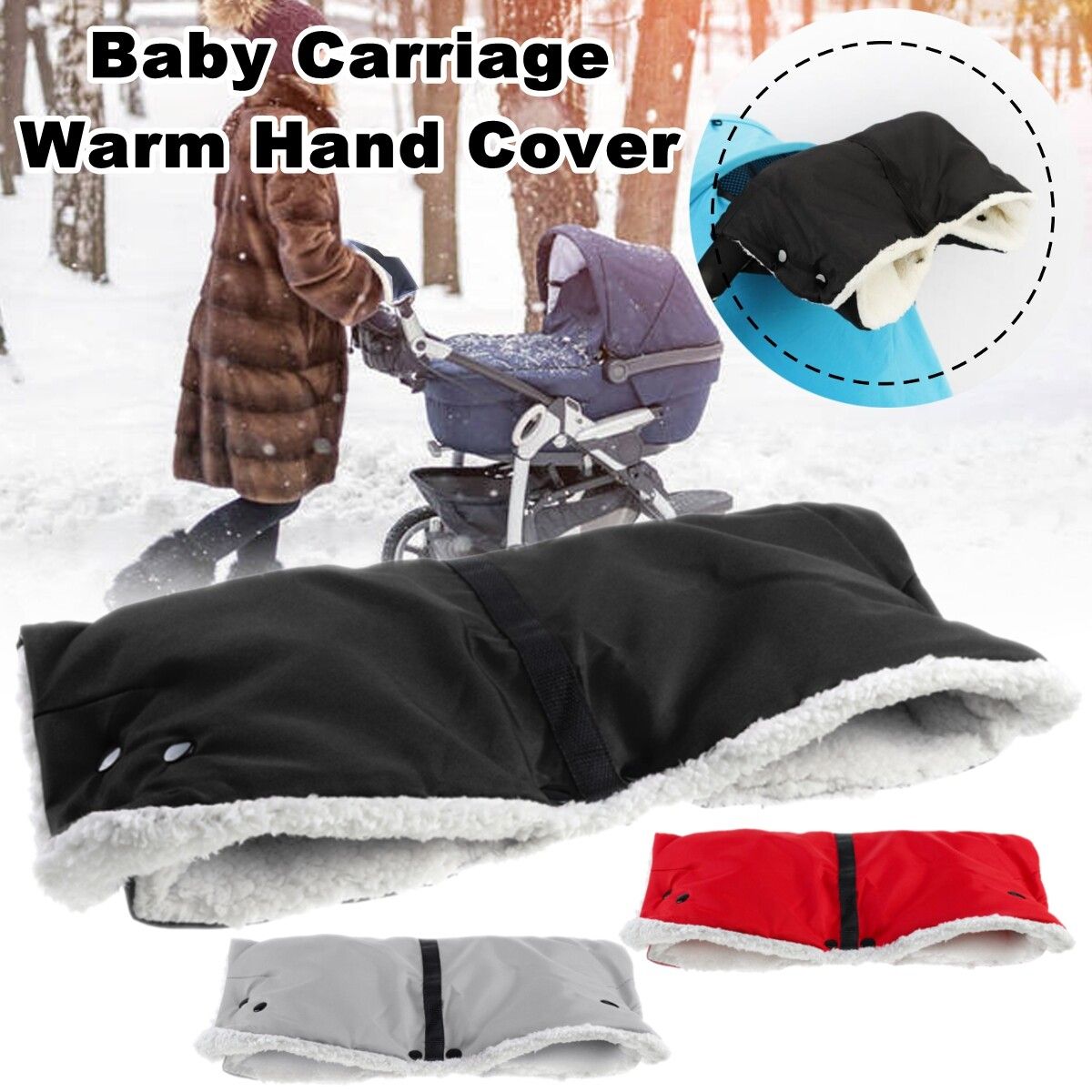 Child Baby Carriage Stroller Pushchair Winter Warm Fur Fleece Hand Cover Grey