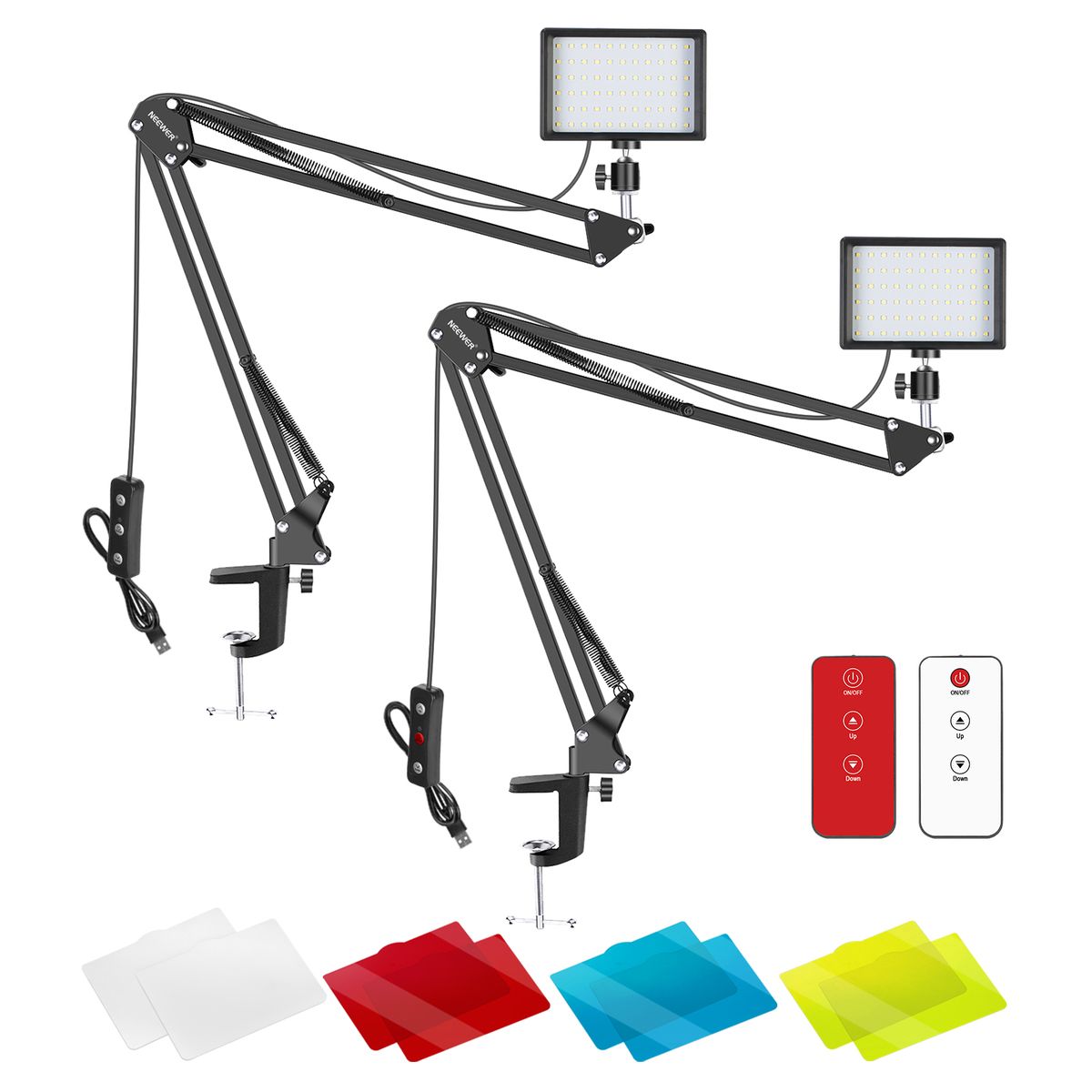 Video Conference Lighting Kit For Zoom Calls/Remote Working/YouTube Video/Live Streaming: 2-Pack Dimmable 5600K LED Video Light With Scissor Arm Stand & 433HZ Remote Control & Color Filters