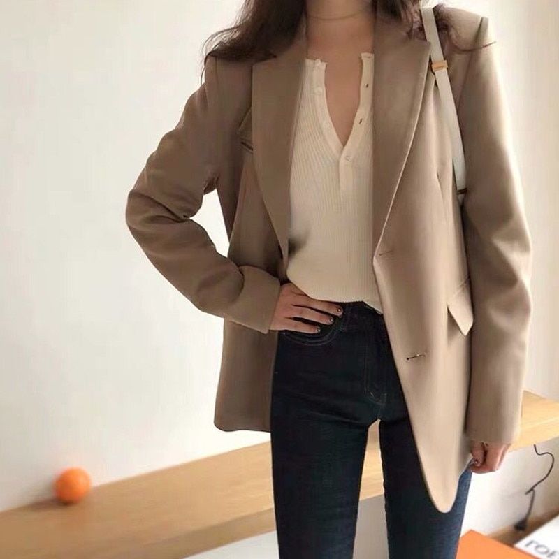 Oversized Office Lady Jackets For Women Temperament Female Bs-Khaki