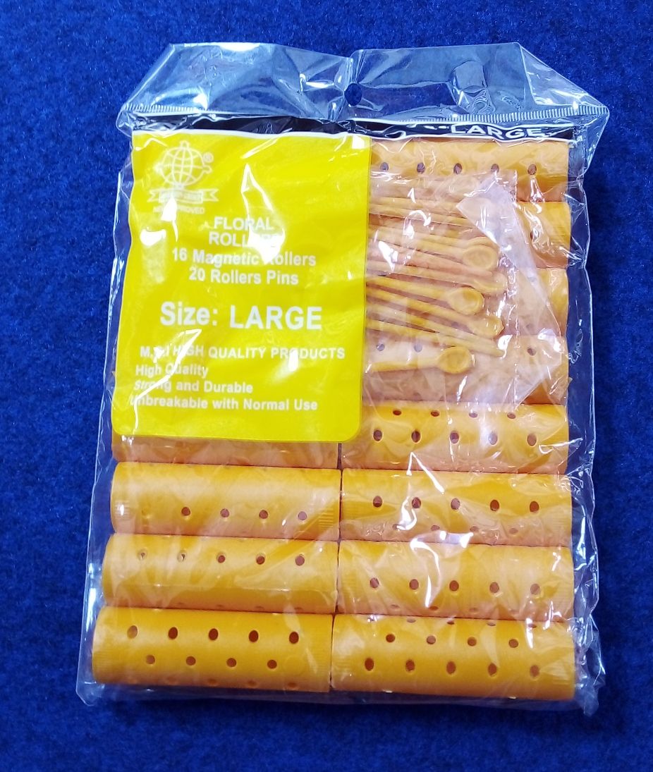 16 PCS/SET PLASTIC HAIR CURLY STYLING ROLLER YELLOW LARGE