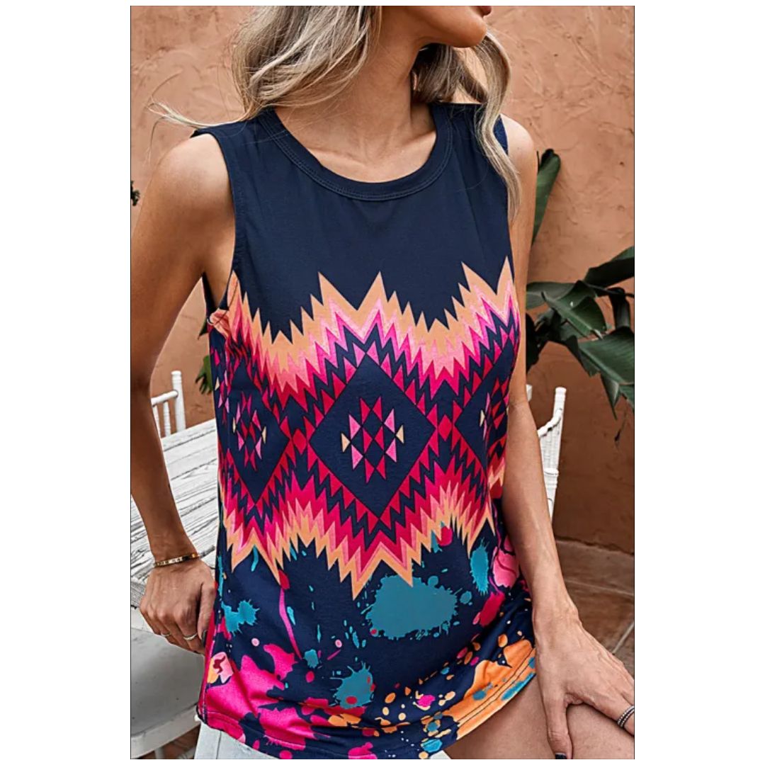 Mfed Tribal Tie Dye Print Tank Top