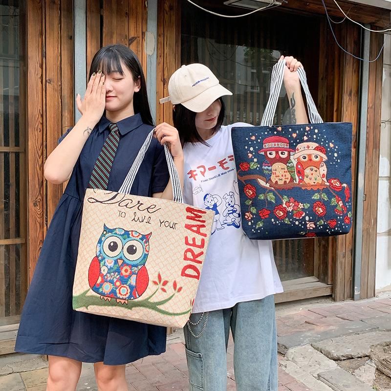 Embroidered Large Capacity Canvas Bag