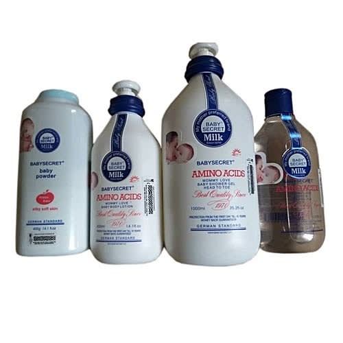New Baby Secret Amino Acids Set - 4 In 1 - Powder + Lotion Shower Get & Baby Oil