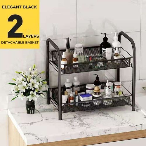 2-Tiers Standard Steel Trolley/Storage Rack - {Black}