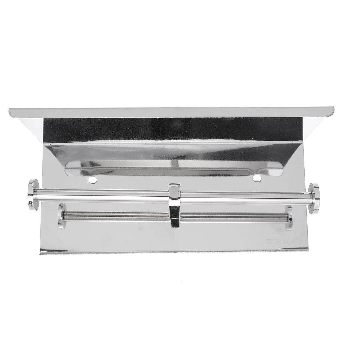 2 Rolls Stainless Steel Toilet Paper Holder Towel Phone Storage Bathroom Wall