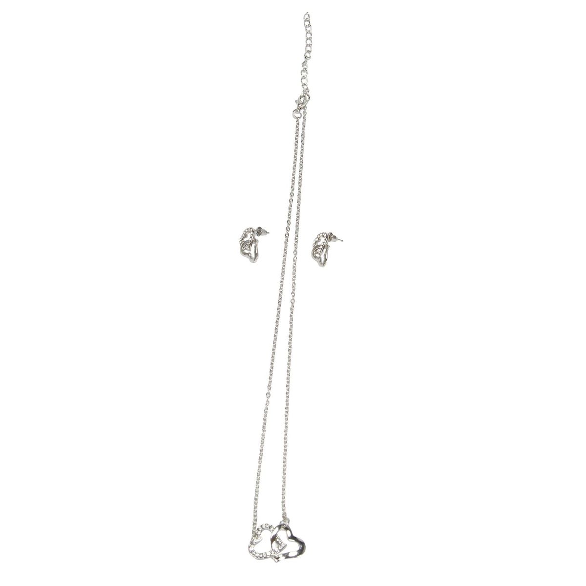necklace and earrings 2 intertwined chains alloy - White
