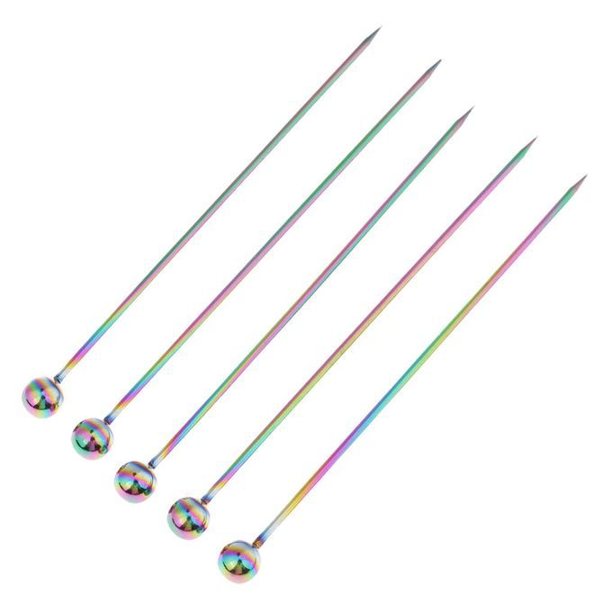 5pcs Cocktail Food Fruit Fork Picks Stick Drink Buffet Bead-Multicolor