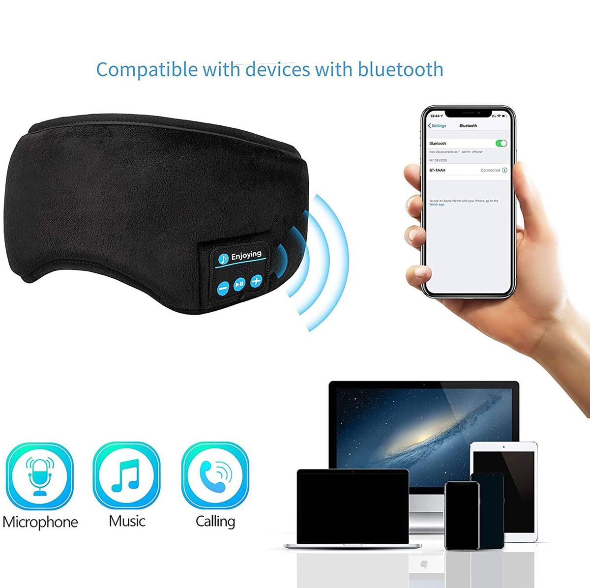 Sleeping Eye Cover Padded Soft Eyes Mask Blindfold Eyepatch Bluetooth