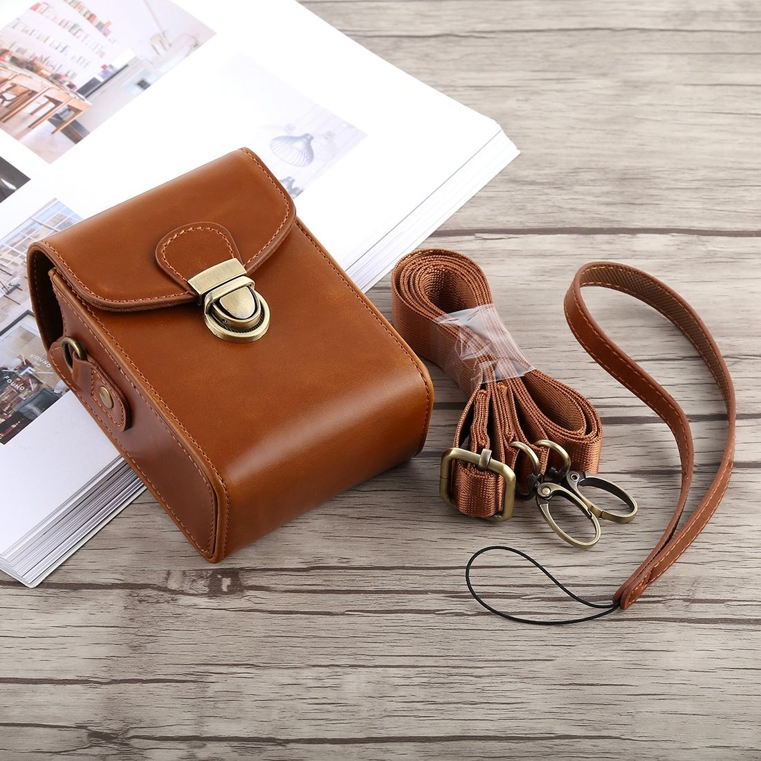 Full Body Camera Buckle Lock PU Leather Case Bag With Hand Strap & Neck Strap For Canon G7X II / G9X Mark II, Sony RX100 / M2(Brown)