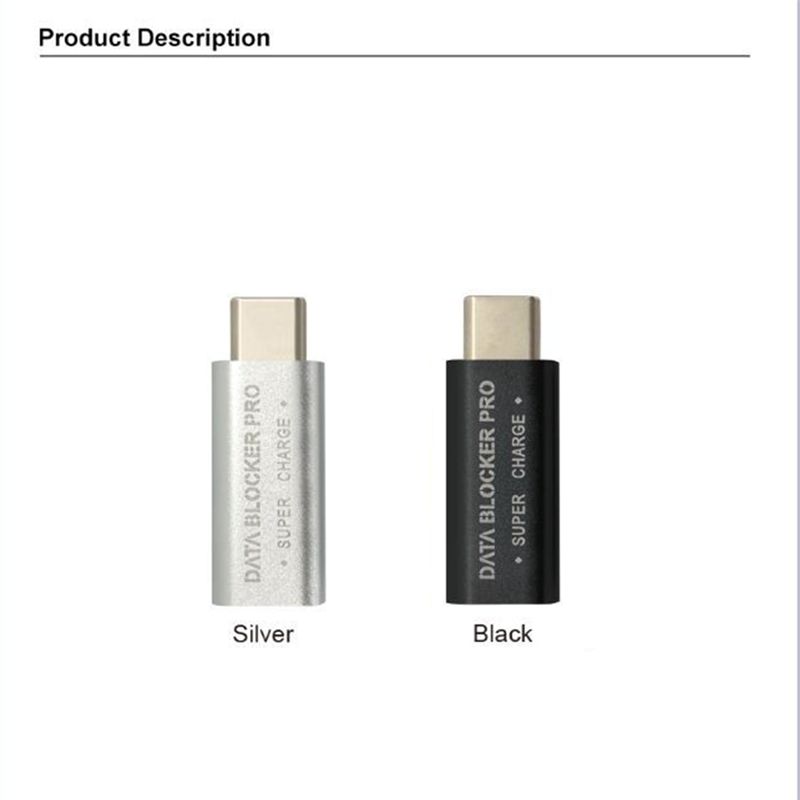 2PCS USB Type-C Data Blocker USB-C Adapter Support Quick Charge50V5A Stop Data Theft Silver