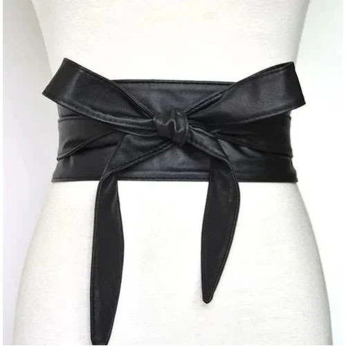 Ladies Wide Leather Waist Belt- Black